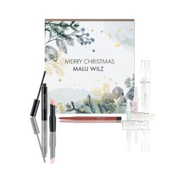 Kalendarz Adwentowy: 20 ampułek, aplikator do ampułek, tusz do rzęs, konturówka do ust, natural glow lip balm